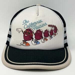 Vintage 80s The California Raisins Trucker Hat Baseball Cap 3 Stripe Black 1987